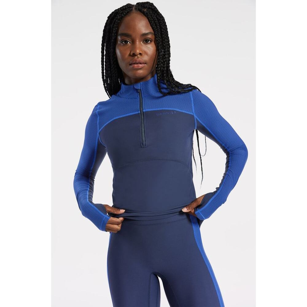 Bandier Pro Fleece Quarter zip blue long sleeve top size 2XL